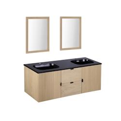 MOB-IN Meuble double vasque 140cm chêne STUDIO suspendu + miroir carré - beige 3760232703236_0