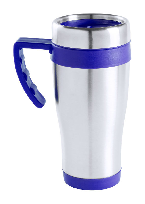 Mug thermo - double paroi en acier inoxydable - 450 ml - finition plastique colorée - poignée - livré en boîte cadeau_0