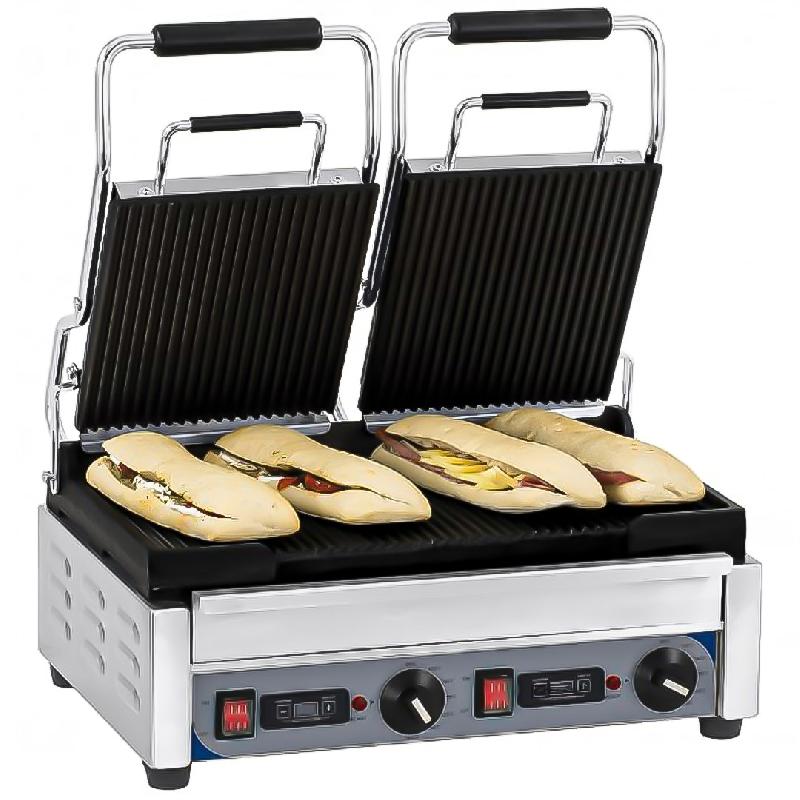 Panini grill avec timer double premium rainurée - rainurée en inox 2900 W_0