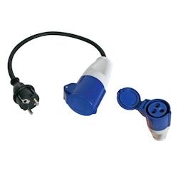 Perel Câble adaptateur, H07RN-F 3G1.5, 0.4 m, 16 A/230 V, 3680 W, type E/F vers CEE, usage intérieur et extérieur, caoutchouc, bleu - ECEEC_0