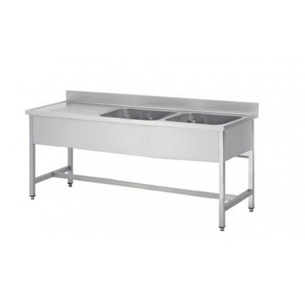 Plonge soudée sur pieds carrés sans étagère, inox AISI 304, 2 bacs, longueur 2000 mm (Position bac: Droite - Réf SPL207-2BD-1)_0