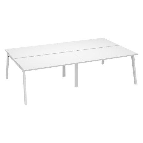 PÔLE DE 4 BUREAUX EDEN ARCHE L 280 CM AVEC GOULOTTE INTÉGRÉE PLATEAU BLANC PIED BLANC