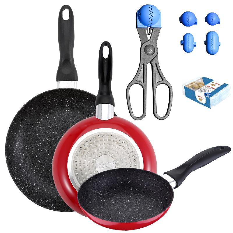 San Ignacio - Jeu de 3 Poêles en Aluminium Pressé Ø16/20/24 cm avec Ustensiles pour Croquettes Bleu - PK4804_0