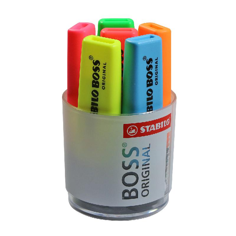 STABILO BOSS - POT DE 6 - COLORIS ASSORTIS : JAUNE/BLEU/ROSE/VERT/ROUGE/ORANGE