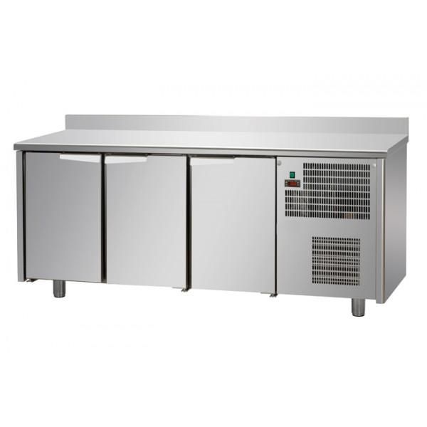 Table réfrigérée 3 portes inox avec dosseret - 400L - Température +0/+10°C - Dimensions 1910x600x950/1020mm_0