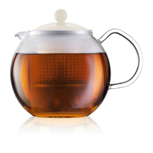 THÉIÈRE À PISTON, ANSE EN VERRE, COUVERCLE ET FILTRE EN PLASTIQUE, 100CL BLANC CRÈME - ASSAM - BODUM