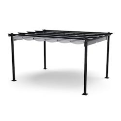 Avril Paris - Tonnelle/Pergola en aluminium 3x4m avec toile coulissante rétractable - Gris HAVANA - Aluminium - 3664380002817_0