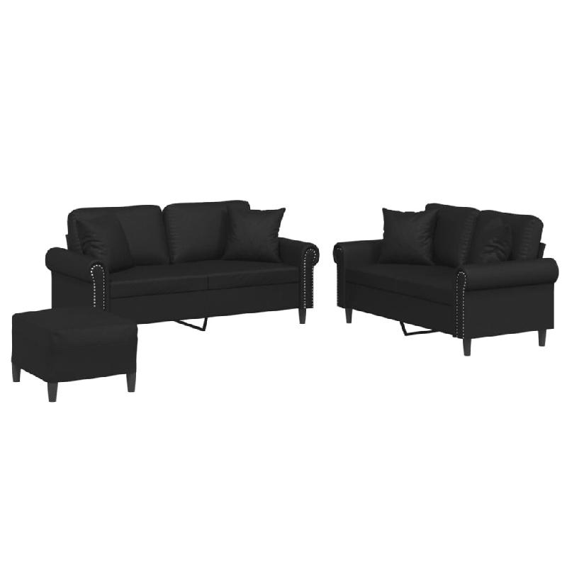 VidaXL Ensemble de canapés 3 pcs avec coussins noir similicuir Modèle Gervalis - 3202165_0