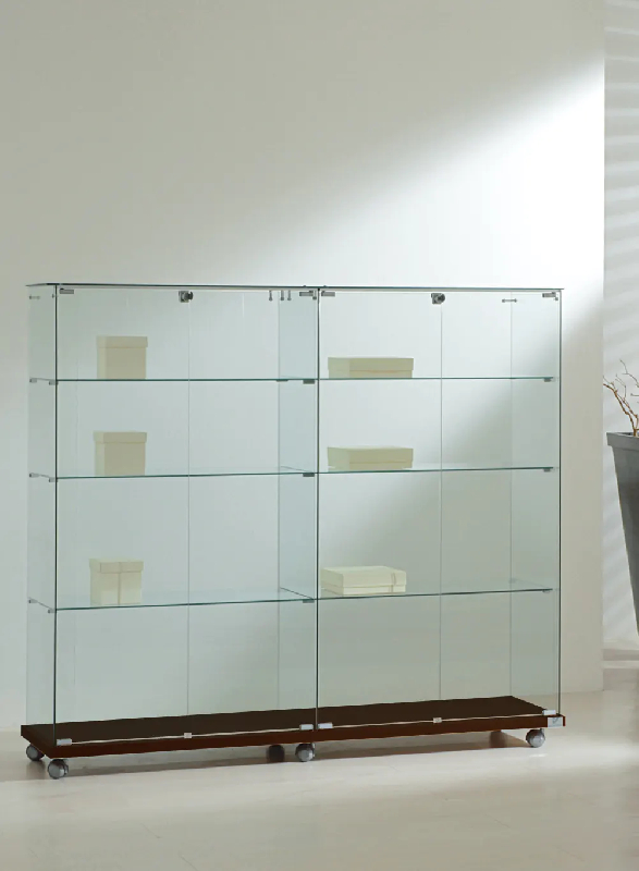 Vitrine légère démontable en verre 16/14VA - wengé - 6 tablettes amovibles - serrure - roulettes_0