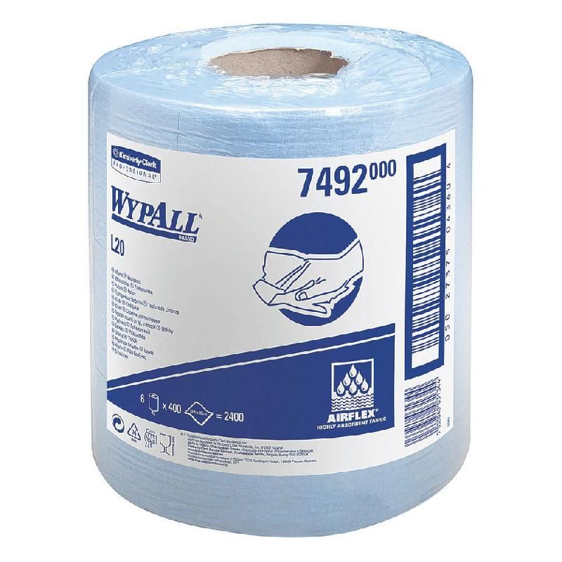 WYPALL* BOBINE À DÉVIAGE CENTRAL WYPALL - ROLL CONTROL - L 20 - BLEUE - AIRFLEX- 400 FEUILLES - CARTON DE 6