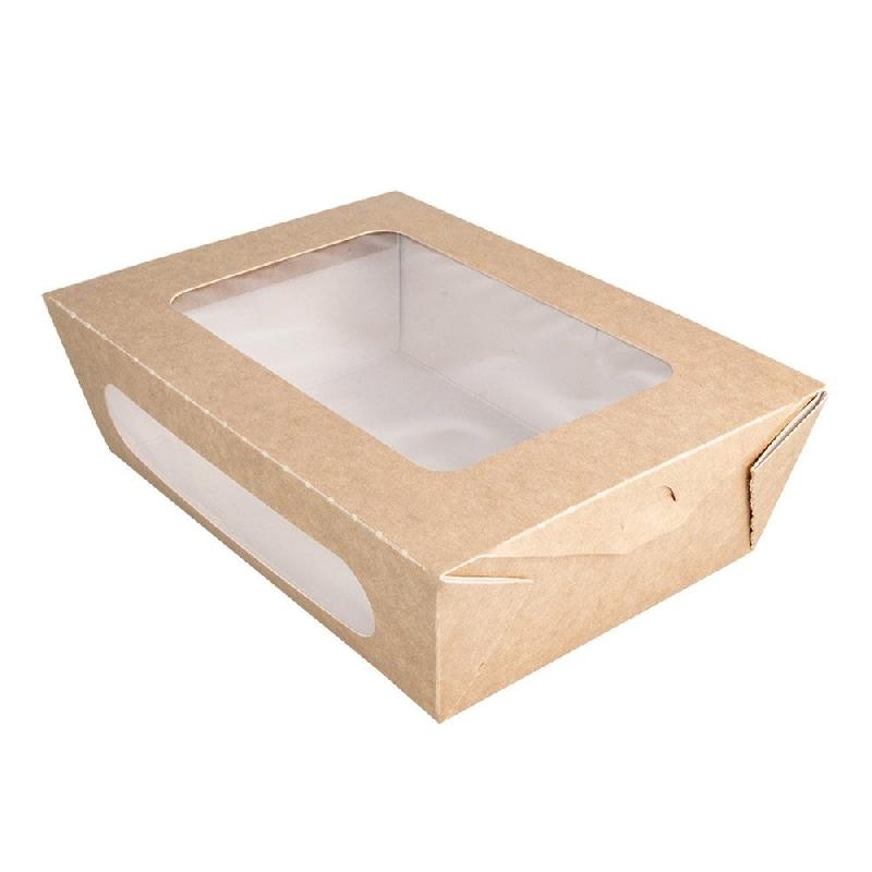 Boîte salade carton Kraft +couv fenêtre 1200cc 20,4x12,5x5cm - par 200_0