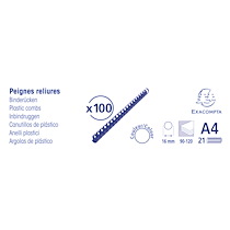 BOITE 100 RELIURES SPIRALES PLASTIQUE 16MM - BLANC