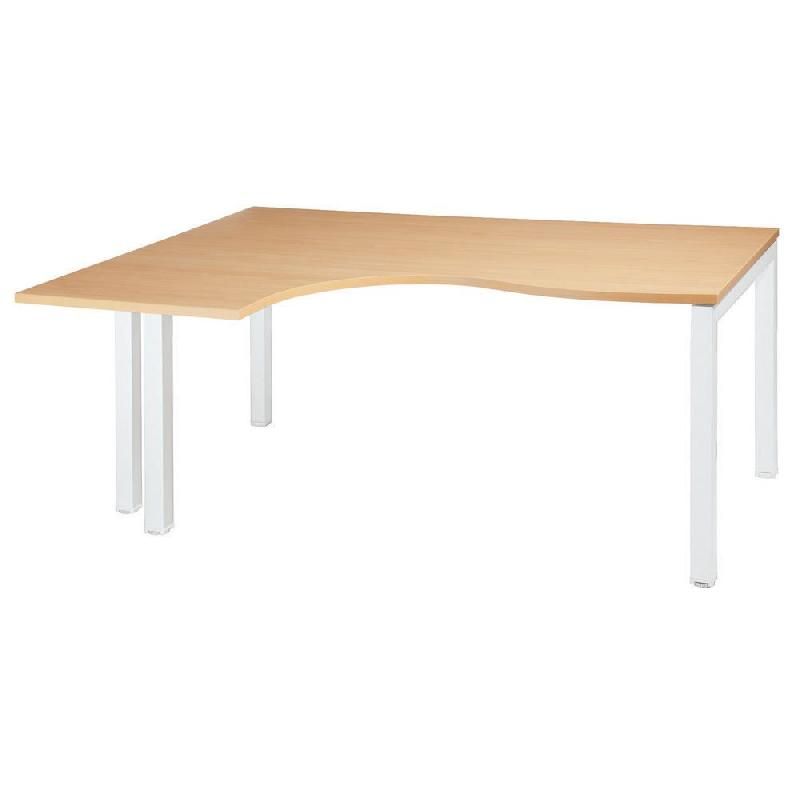 BUREAU COMPACT RETOUR À GAUCHE ACTUAL - L. 180 X P. 120 CM - PLATEAU HÊTRE - 4 PIEDS BLANC