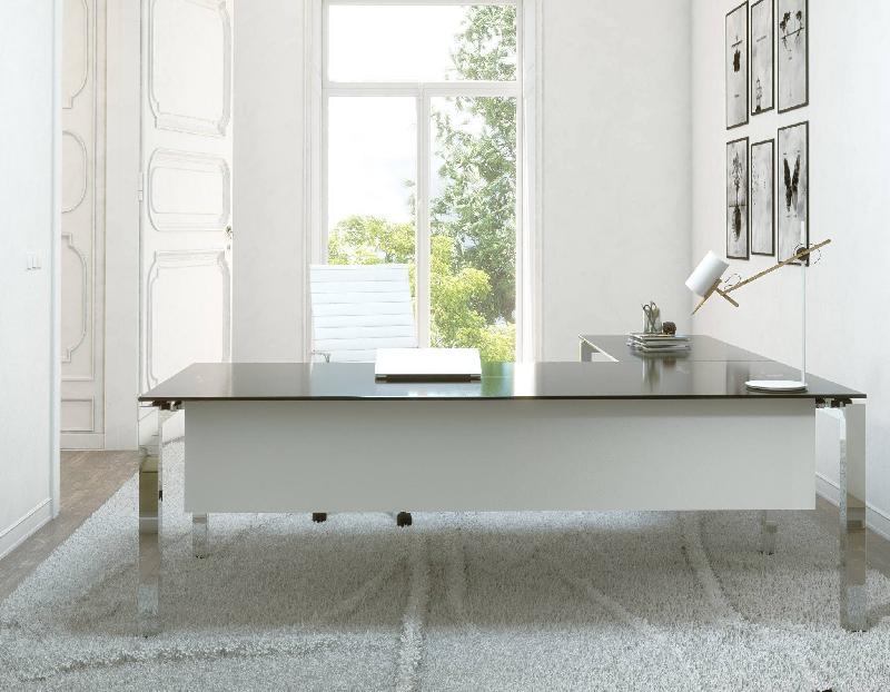 Bureau d'angle en verre Star- Mobel Linea - 200, Verre noir_0