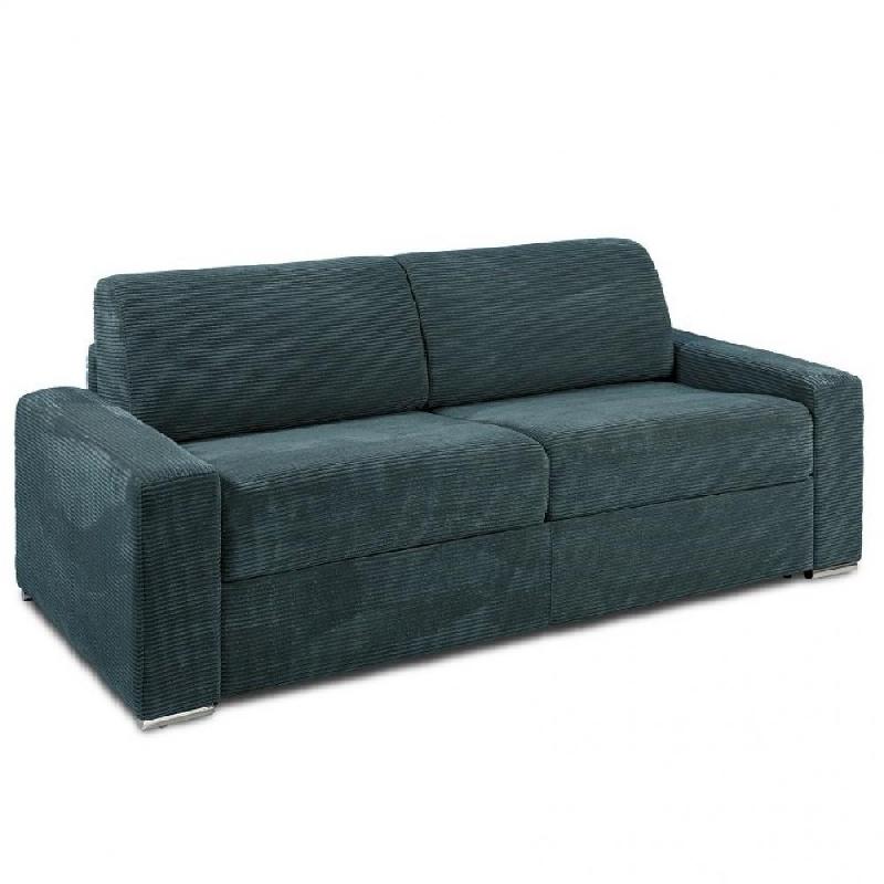 Canapé lit 4 places DREAMER - convertible EXPRESS 160 cm - matelas 16 cm - velours côtelé azur_0
