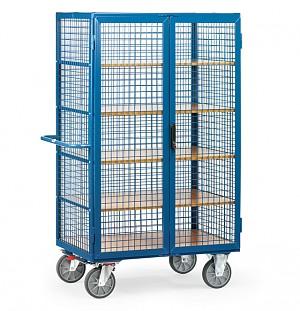 Chariots manuels grillagés fermés 750 kg - Treillis métallique avec portes, serrure et système de freinage centralisé_0
