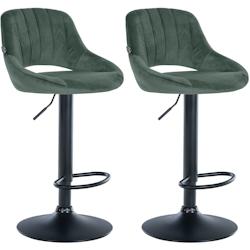 CLP Lot de 2 tabourets de bar Milet velours Vert/Métal noir mat - vert textile 324463_0
