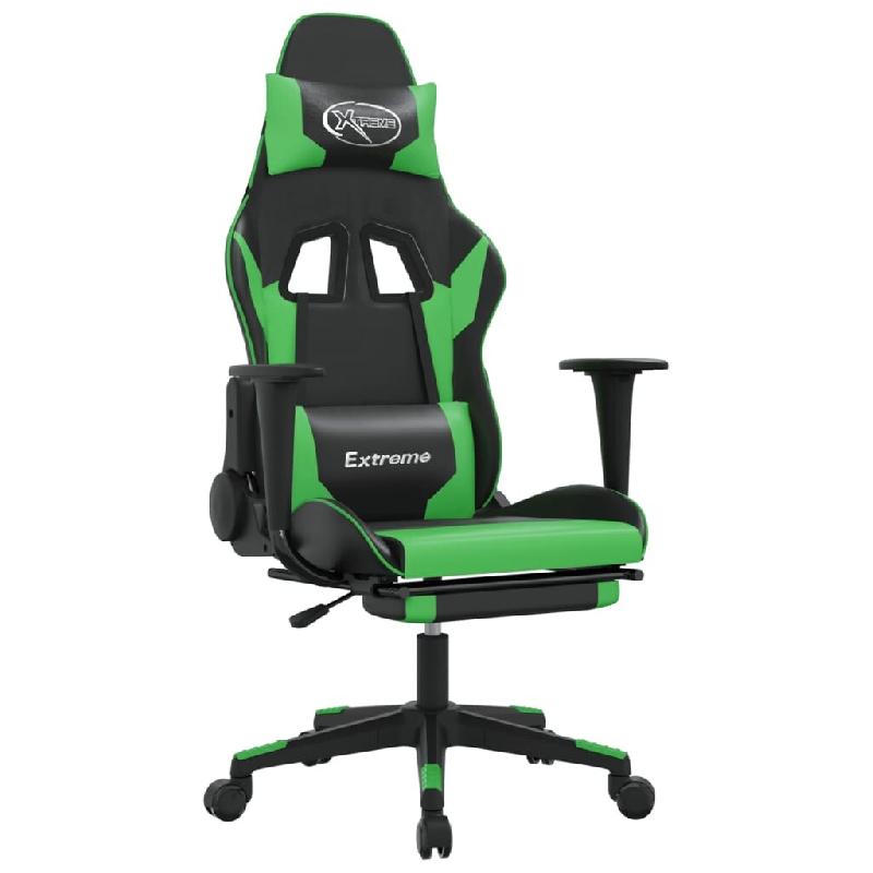 Décoshop26 - Fauteuil de bureau chaise gaming sur roulettes avec repose-pieds en PVC noir et vert DEC025803 - noir 3000255460564_0