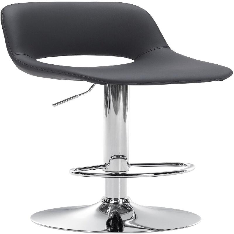 Décoshop26 - Tabouret de bar chaise haute x1 avec repose-pieds en PVC noir piètement métallique chromé 10_0004580 - noir métal 3000252184913_0