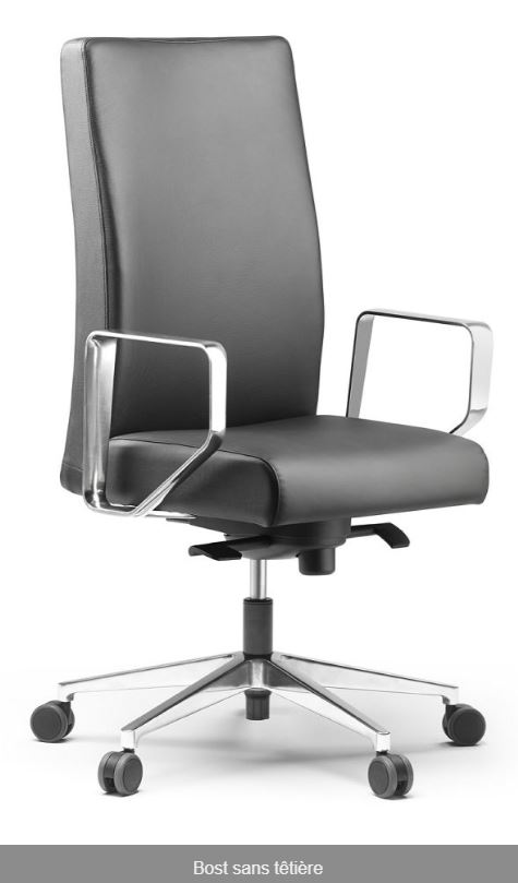 Fauteuil de direction Sokoa Bost - version chromée - cuir, accoudoirs fixes, sans têtière_0