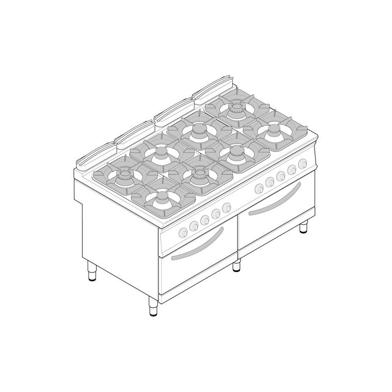 Fourneau professionnel 8 feux - dessus gaz sur four gaz statique GN2/1 avec placard - P2FG16GG9_0