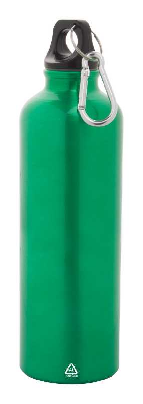 Gourde en aluminium recyclé - 750 ml - avec mousqueton, couleur verte_0