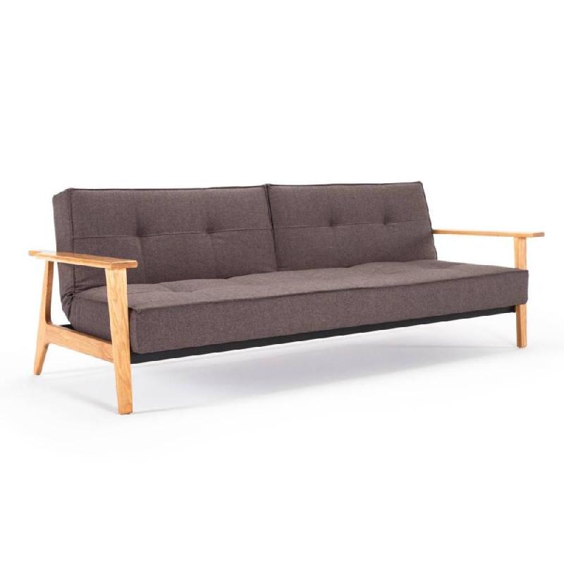 Canapé-lit design SPLITBACK FREJ - Innovation Living - Convertible 115x210 cm - Accoudoirs bois - Tissu Flashtex Dark Grey_0