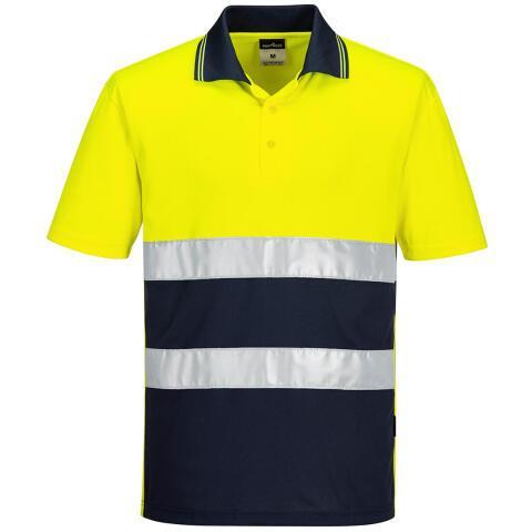 LOT DE 2 - PORTWEST S175 POLO CONTRASTÉ LÉGER HAUTE VISIBILITÉ M/C JAUNE/MARINE - TAILLE S