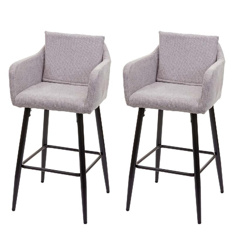 Mendler Lot de 2 tabourets de bar HWC-H93, chaise de bar tabouret de comptoir, repose-pieds métal ~ tissu/textile gris clair - gris textile 74758_0