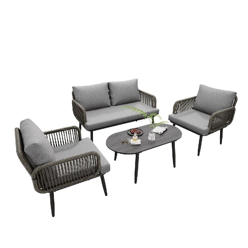 Merax salon de jardin, 4 personnes, gris - gris métal N634P0027G_0