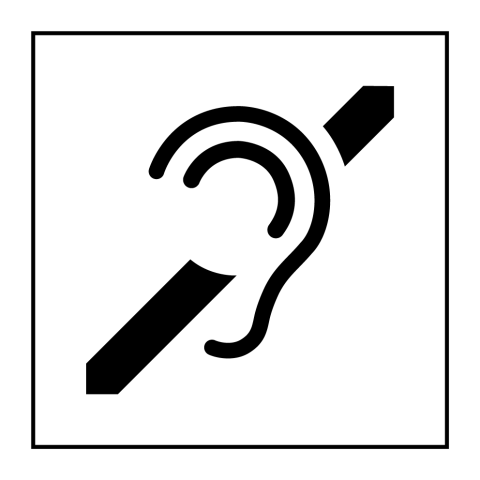 PICTOGRAMME PI PF 048 - ACCESSIBILITÉ, MALENTENDANT - ISO 7001 EN GRAVOPLY (250 X 250 MM, BLANC)