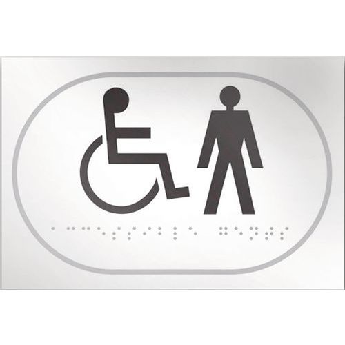 PANNEAU PICTO HANDICAPÉ + HOMME RELIEF ET BRAILLE BLANC
