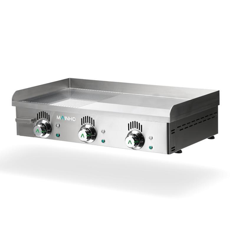 Plancha électrique NOVO-CROM semi-rainurée en CHROME - L800 | Mainho - NCREM80N_0