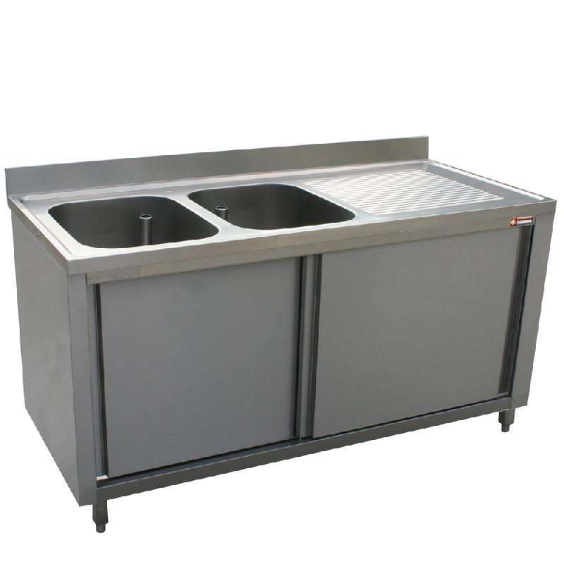 Plonge inox professionnelle 2 cuves 600x500xh325 - 1 égouttoir droite - profondeur 700 mm - gamme Standard Line - dimensions 2000x700xh880/900 - modèle L2021D-AS_0