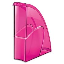 PORTE-REVUES HAPPY EN POLYSTYRÈNE TRANSLUCIDE - DIMENSIONS H31 X P27 CM, DOS 8,5CM. COLORIS ROSE - LOT DE 3