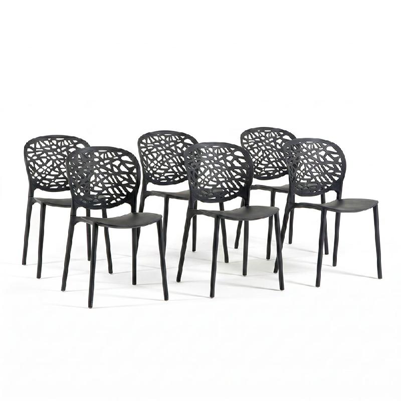 RATTATAN Lot de 6 chaises d'extérieur empilables en polypropylène dossier ajouré design naturel pour jardin terrasse bar restaurant Linda - noir -_0