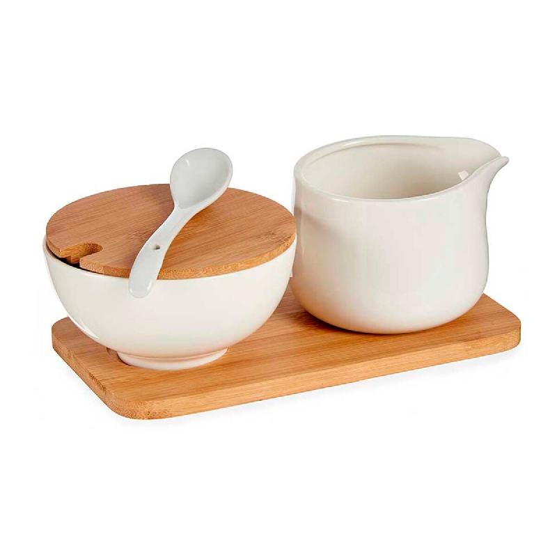 San Ignacio VESSIA - Ensemble sucrier 180 ml avec pot à lait en céramique et bambou - blanc céramique SANR511_0