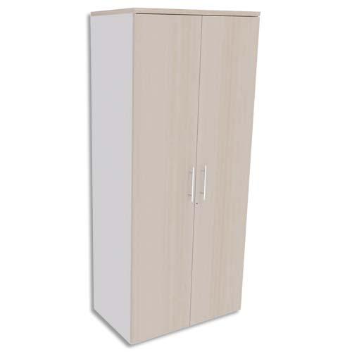 Simmob armoire haute blanc perle 4 tablettes avec porte, top chêne clair ineo - dim : l80 x h180 x p47 cm_0