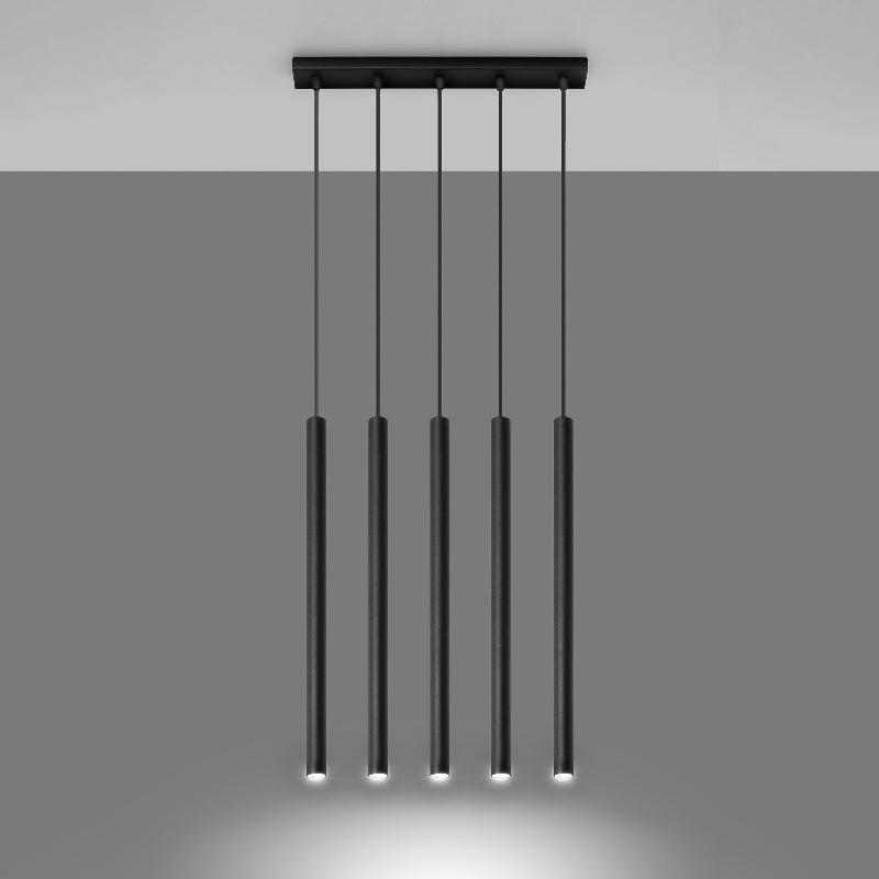 SOLLUX LIGHTING SUSPENSION THIN, NOIR, À CINQ LAMPES, LINÉAIRE