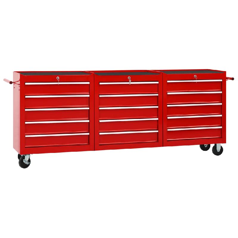 Vidaxl chariot à outils avec 15 tiroirs acier rouge 3056737_0