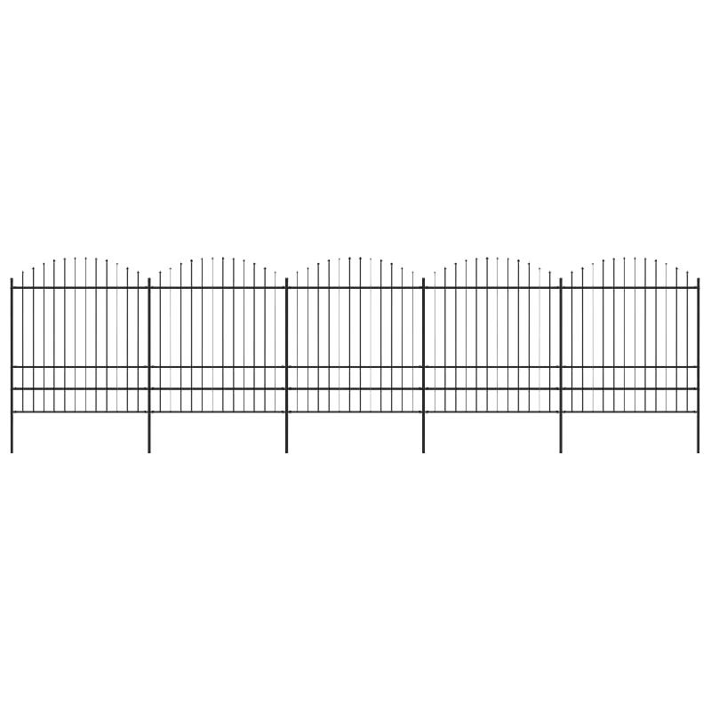 Vidaxl clôture de jardin à dessus en lance acier (1,75-2)x8,5 m noir 277752_0