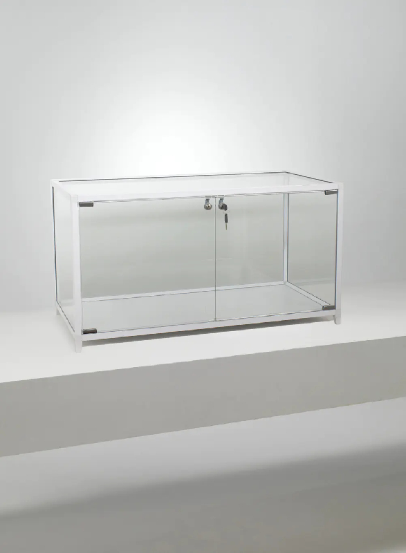 Vitrine d'exposition à poser KL84VA - aluminium anodisé - profil carré 25x25 mm - dimensions compactes 86x43x43 cm_0