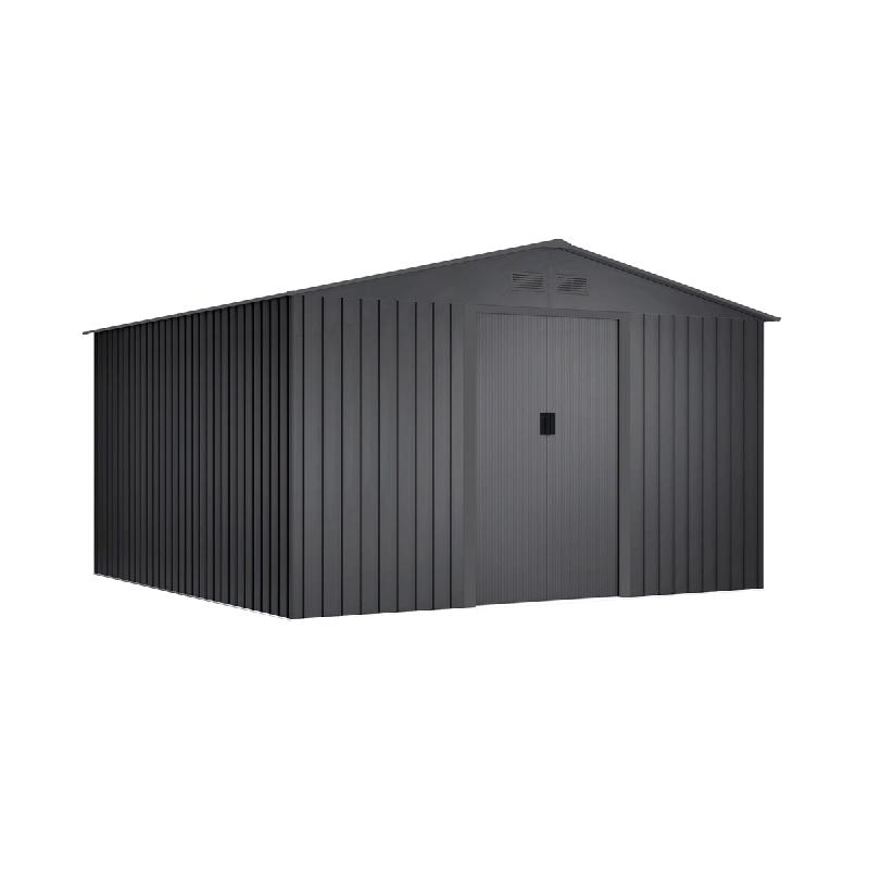 Wasabi - Abri de Jardin Extérieur 10,2m2 Anthracite Clair – 4 Grilles d'Aération Anti-condensation - Double Porte Coulissante – Toit Double Pent_0