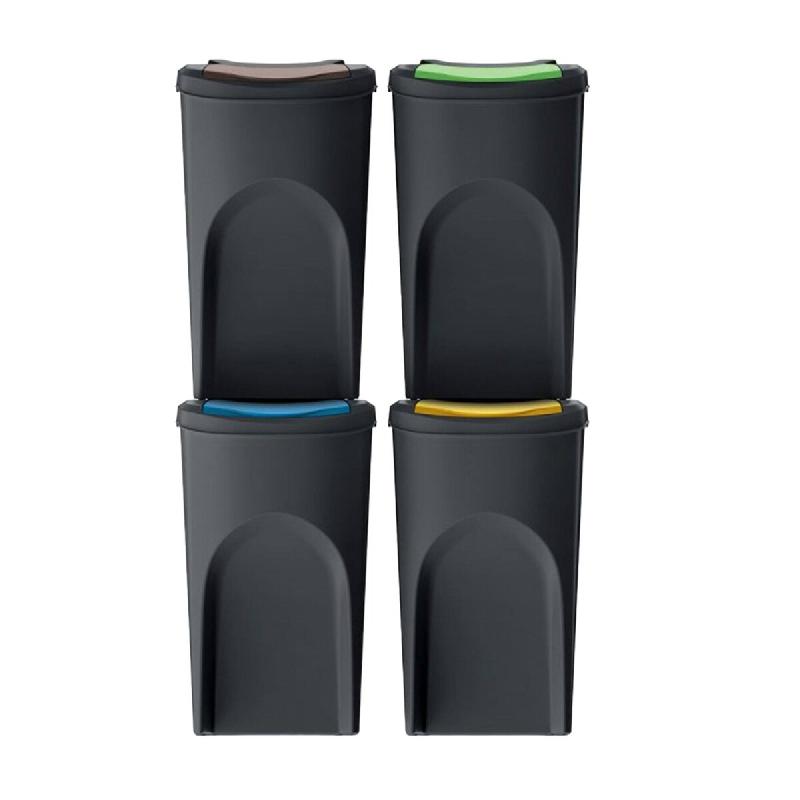 WellHome - Set de 3 Poubelles en Plastique Noir 4x35L - noir plastique WH13948_0