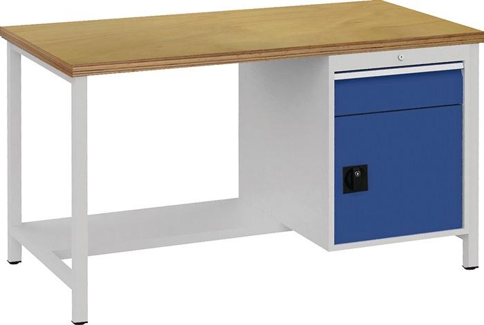 Établi bleu séc., RAL 5005 gris clair, RAL 7035 l1500xH859xP750 mm Hêtre multiplex 40 mm 1 tiroir 1 porte BEDRUNKA+HIRTH_0