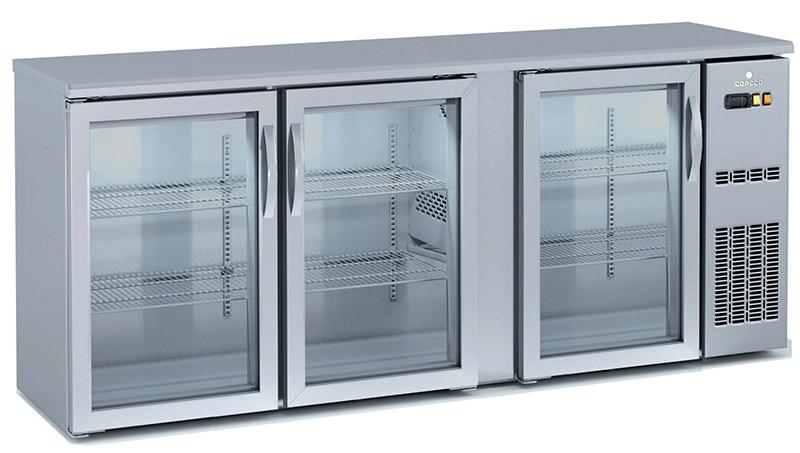 Arrière-bar positif professionnel inox - 3 portes vitrées battantes - SBIE-200 - 490L - Température (+2°C à +8°C) - Profondeur 530mm - Hauteur 820mm_0