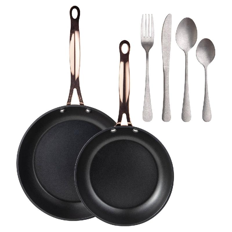 BERGNER - Jeu de 2 Poêles Ø20/24cm en Aluminium Forgé Noir Mat avec Set de 16 Couverts en Acier Inoxydable - PK9539_0