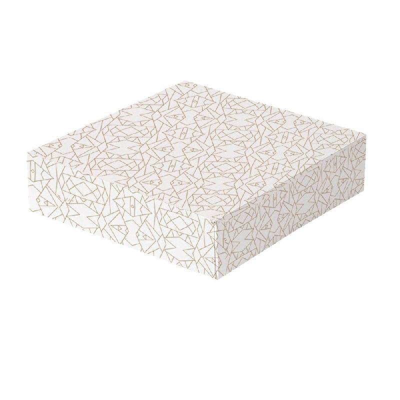Boite pâtissière The Pack carton ondulé  blanc/or 23x23x7.5cm - par 200_0