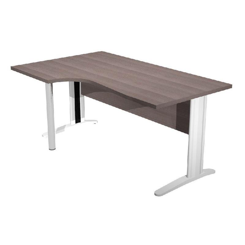BUREAU COMPACT PRONTO PRESTIGE- RETOUR A GAUCHE - L.160 X P.100 CM - PLATEAU CENDRE - PIEDS L BLANCS