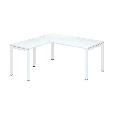 BUREAU D'ANGLE ARKO L 160 X P 160 CM BLANC PIÈTEMENT MÉTAL BLANC